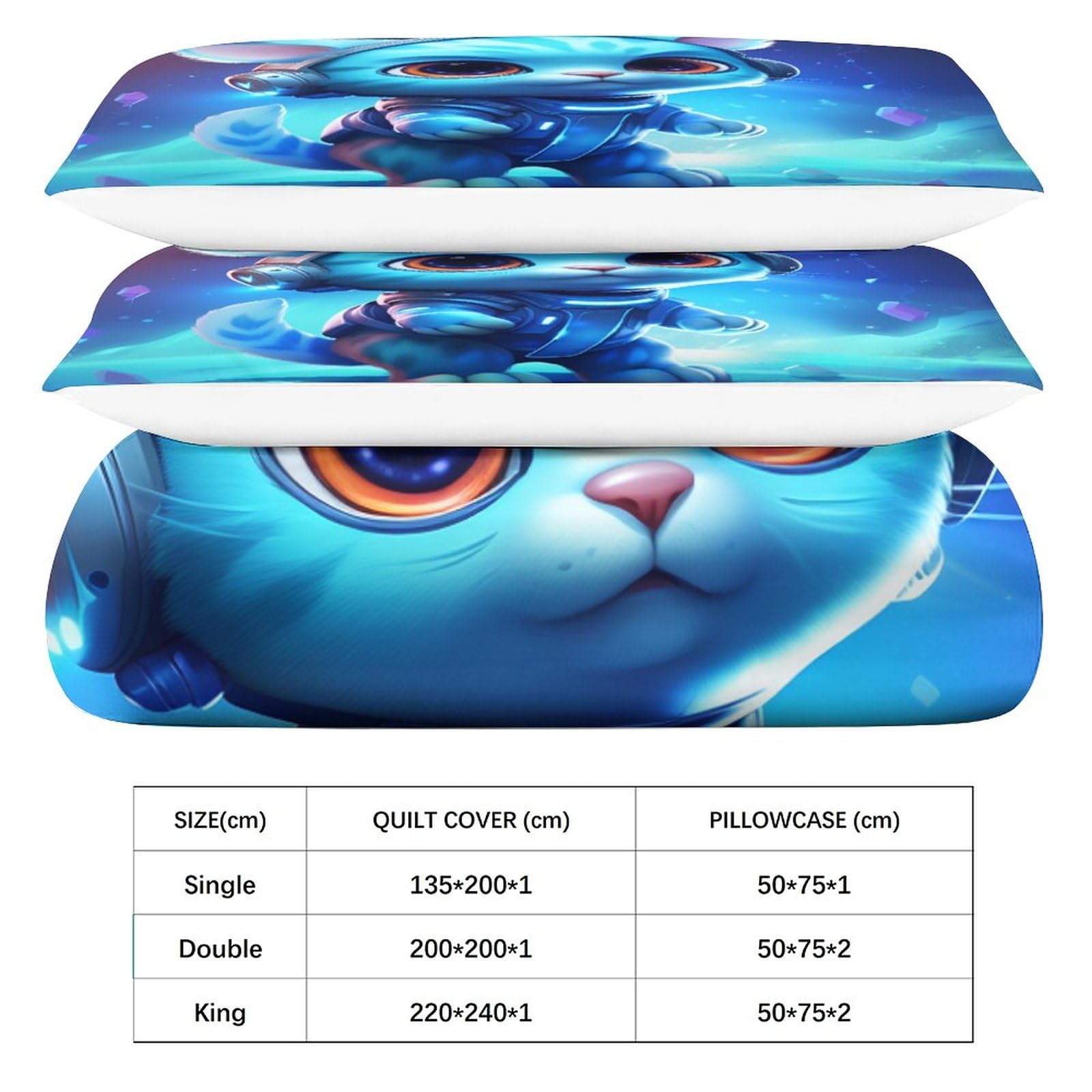 Dekbedovertrek Set 3D Cat Design, 3-delige beddengoed Set met kussen Shams, Microfiber Polyester Beddengoed Cover, Winter Zomer Quilt Cover Set (Groene Kat, 200 * 200cm