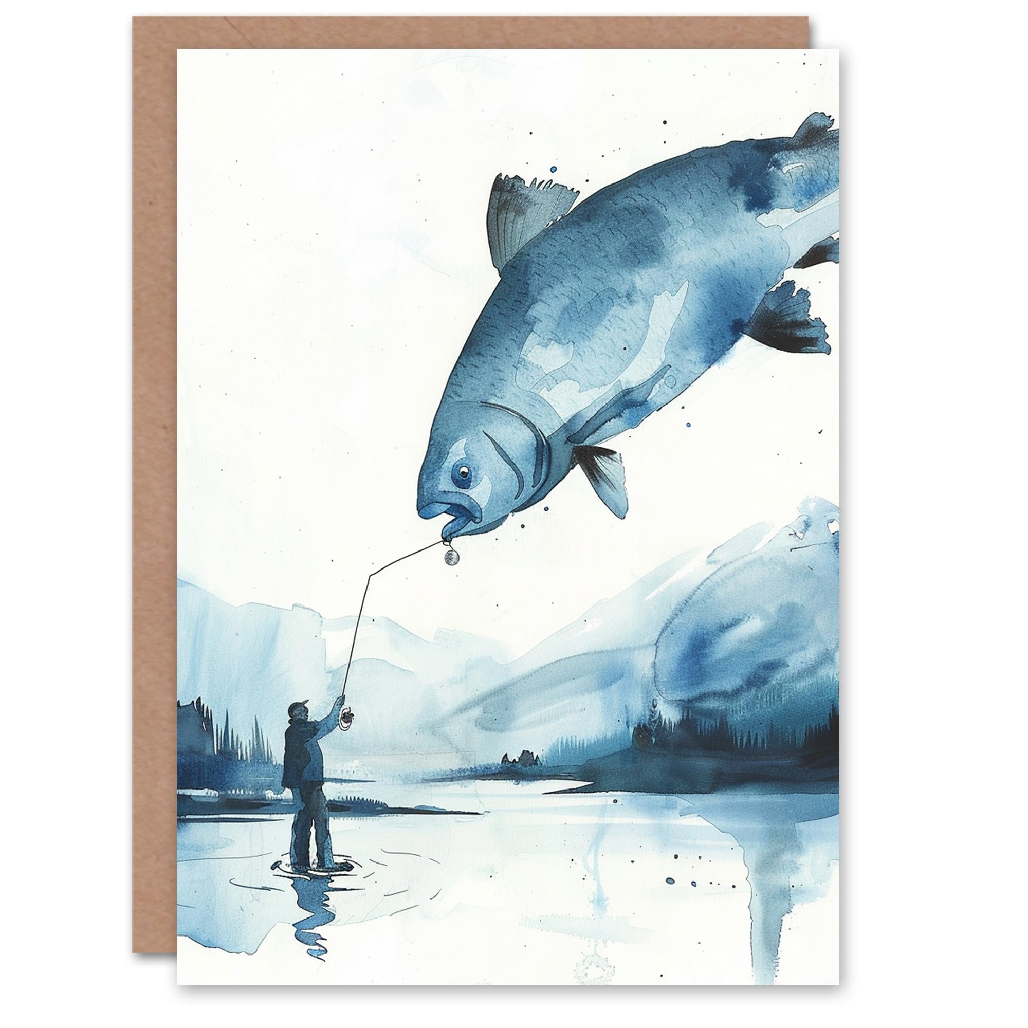 Artery8 Legendary Catch Reel Fishing Fish Watercolour For Him Man Birthday Card