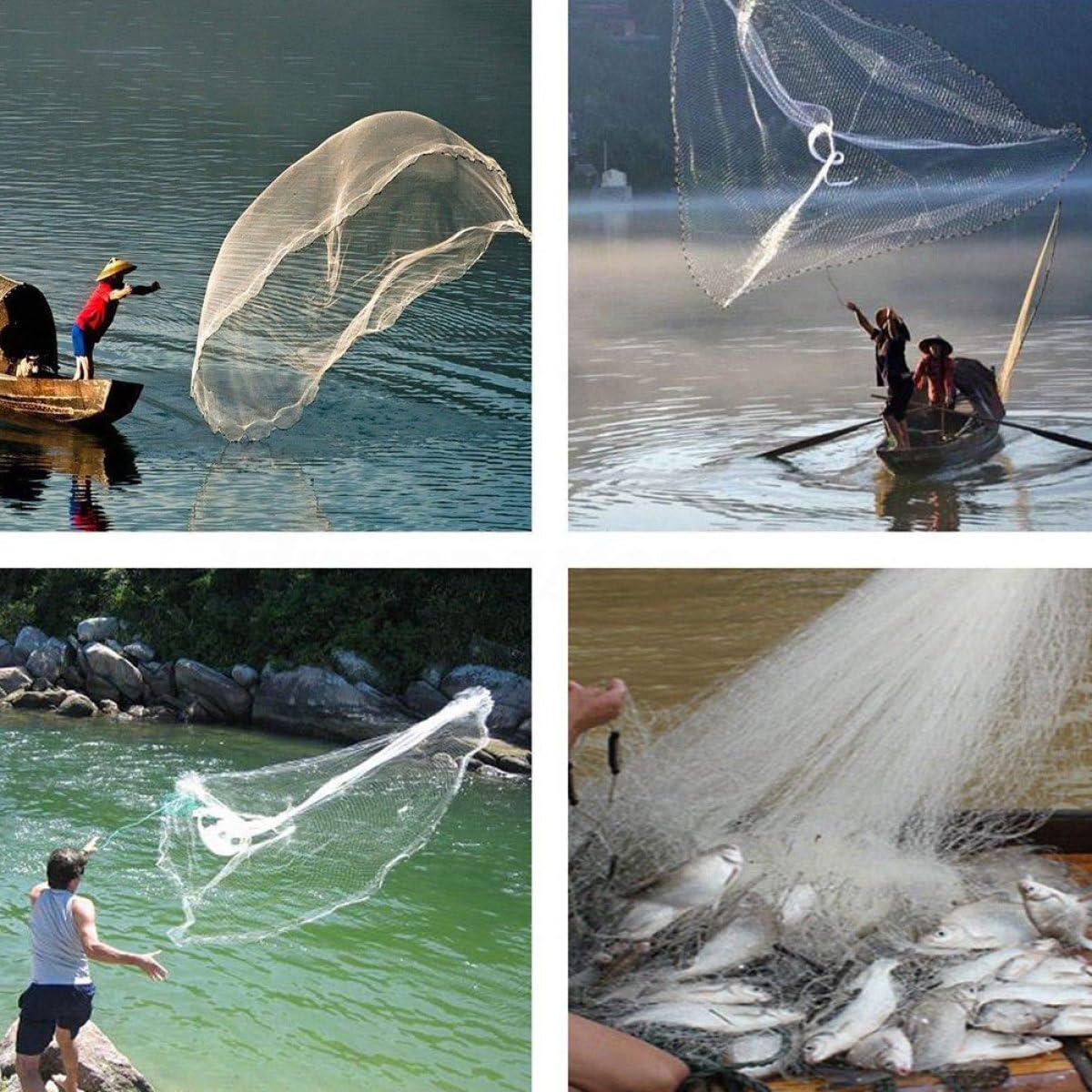 Veemoon Filet de Lancer à Main en Acier, Filet de Pêche Monofilament 300G, Pliable, Maille Fine, pour Pêche en Rivière et Zones Côtières