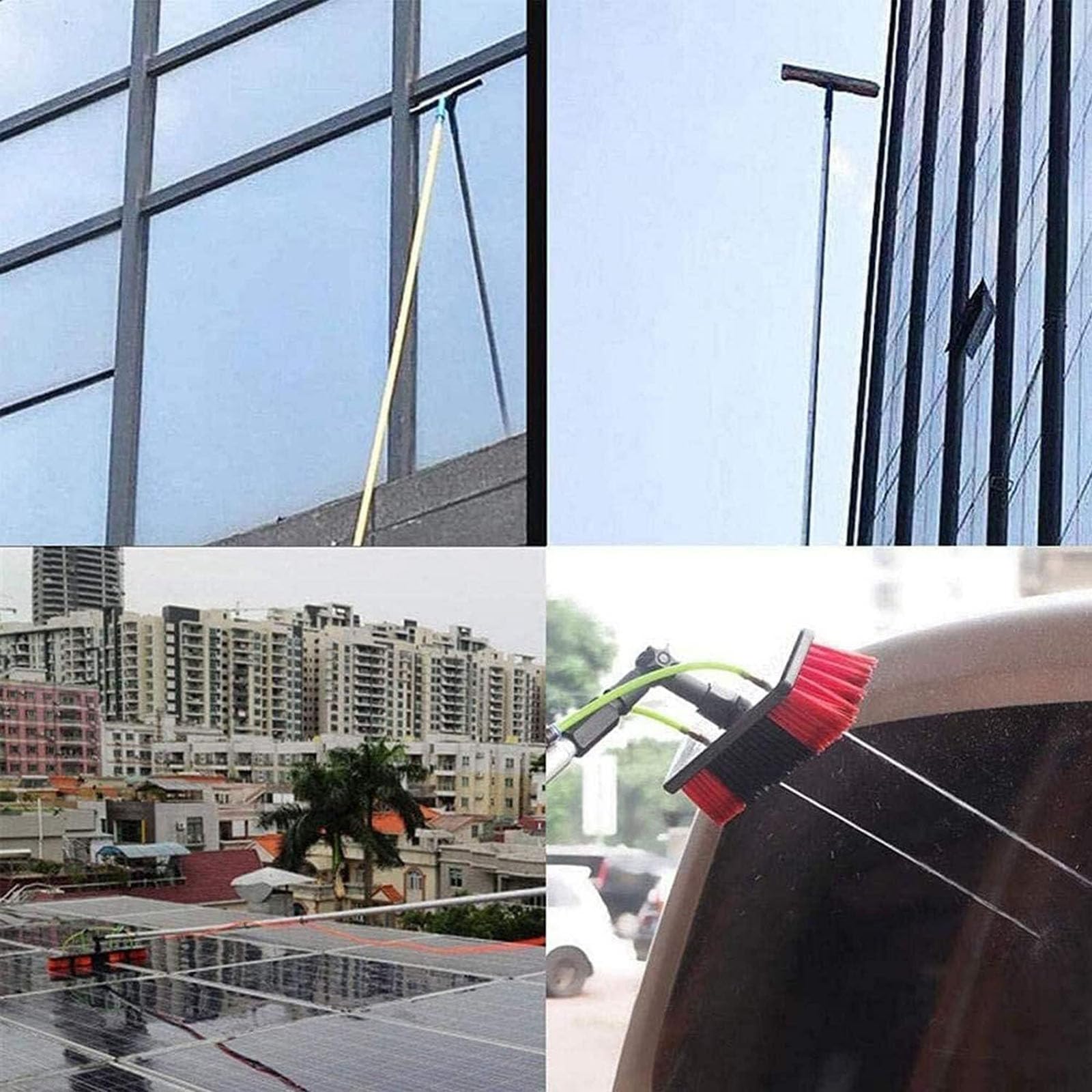 TONAUA Perche Télescopique De 1 À 12m, Brosse Télescopique Hydroscopique pour Nettoyer Les Panneaux Photovoltaïques et Solaires Kit De Nettoyage De Perche Télescopique (sans Pinceaux)
