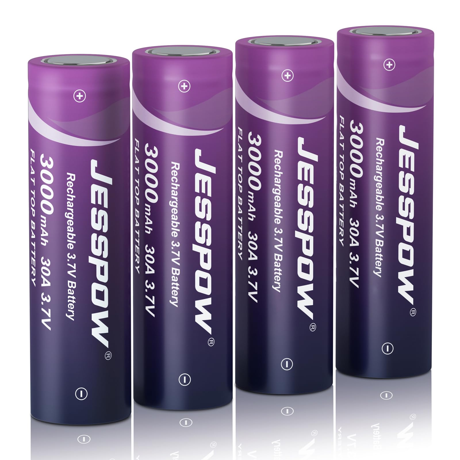 Piles Rechargeables 3.7V, 3000mAHh, 30A Batterie à Dessus Plat Haute Capacité pour Lampes de Poche, Lampe Fronta，Lumières de Jardin extérieures (Lot De 4, 18 X 65mm)