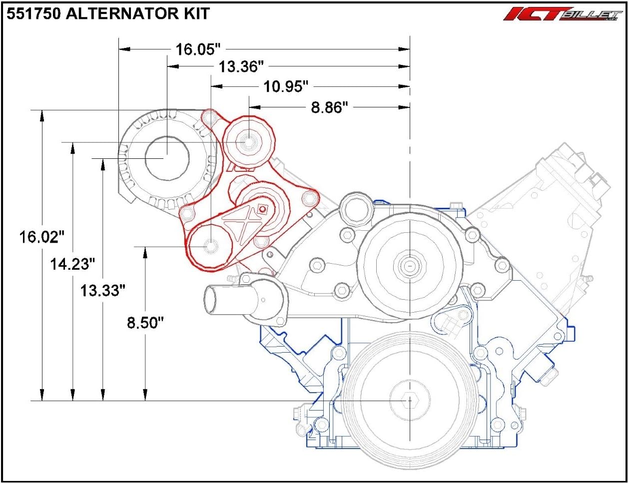 ICT Billet LS Corvette Alternator Bracket Kit LSX LS1 LS2 LS3 LS7 LS6 LS9 CTS-V 551750-1