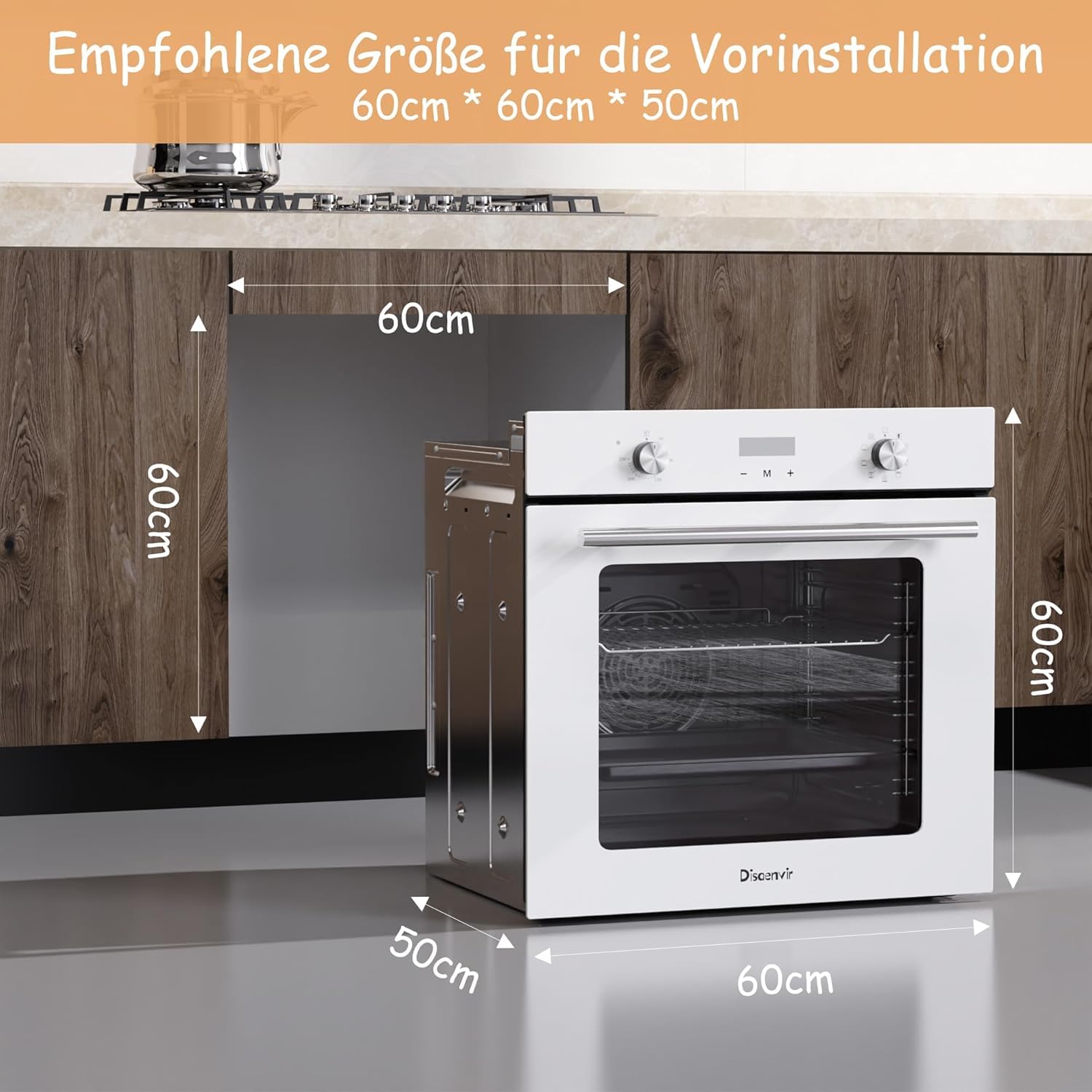 Einbaubackofen 60 cm Weiß 60 L 2,2 kW 9 Funktionen 3D-Heißluft