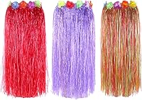 Vista 5 de Faldas Luau Hula con flores para adultos de 32 pulgadas, paquete de 3, varios