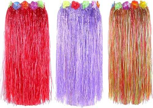 Vista 5 de Faldas Luau Hula con flores para adultos de 32 pulgadas, paquete de 3, varios
