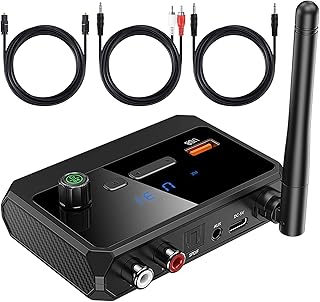 Bluetooth Receiver Adapter - Bluetooth 5.3 Audio Receiver Wireless Music Adapter for Home Stereo/Car Stereo/AV Receiver/Headphone/Speaker, Optical RCA AUX 3.5mm Jack Aduio Adapter with Display