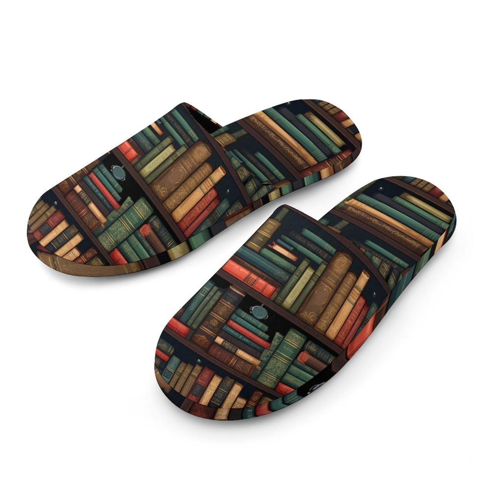 Books and Bookshelves Mens Cotton Slippers Lightweight Memory Foam Anti-Skid Sole Indoor House Shoes