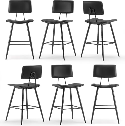 Miniatura 56 de Juego de 2 taburetes de bar de altura de mostrador de 24.5 pulgadas, taburetes de bar tapizados de piel sintética negra con reposapiés trasero y