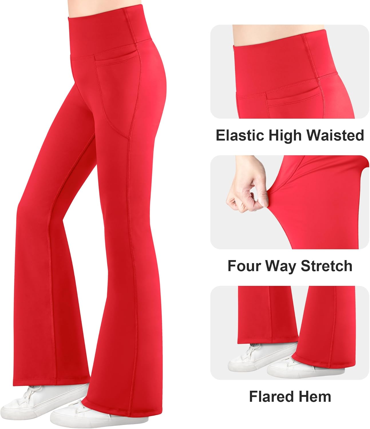 BIG ELEPHANT Girl's Flare Leggings with Pockets, Kids Bootcut Yoga Pants, High Waisted Bell Bottoms for Dance - Image 5