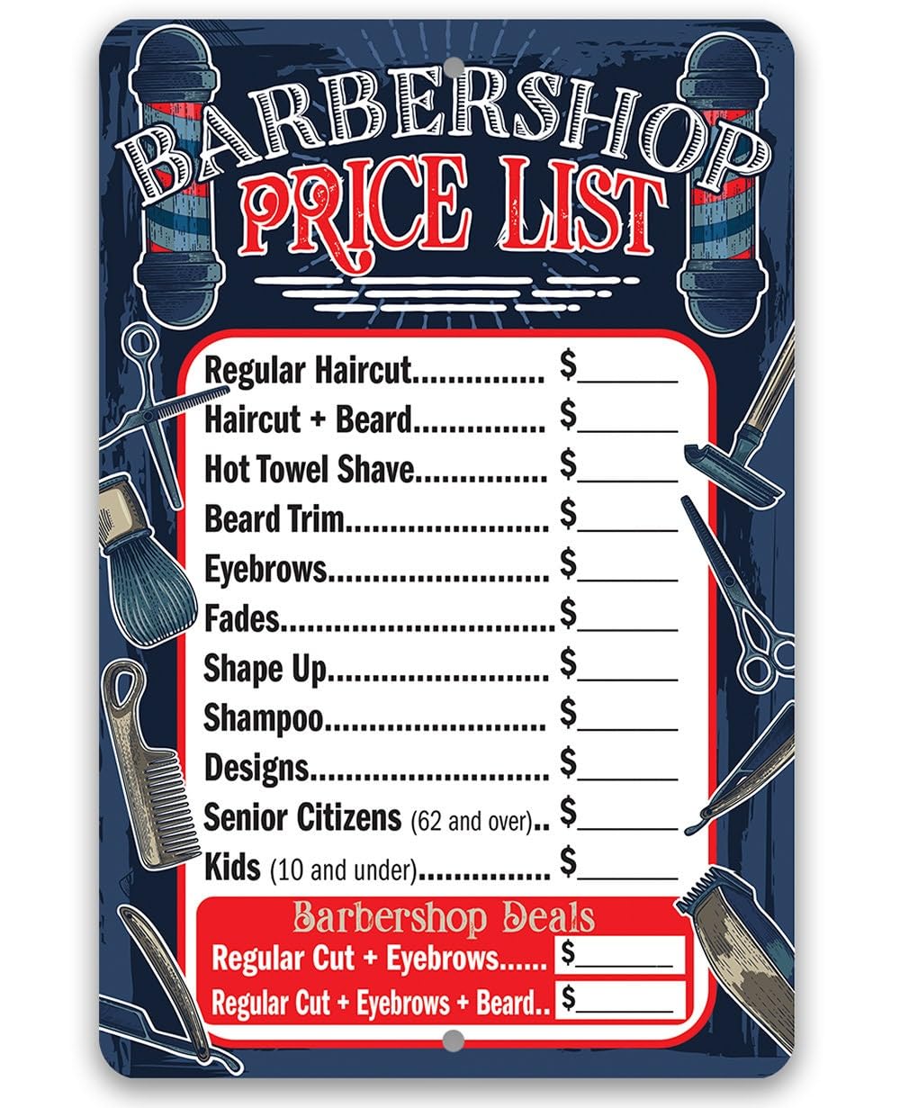 Yaasimoule Metal Barbershop Price List Signs Signs & Plaques Home Decor 12X8 Inch/30X20cm