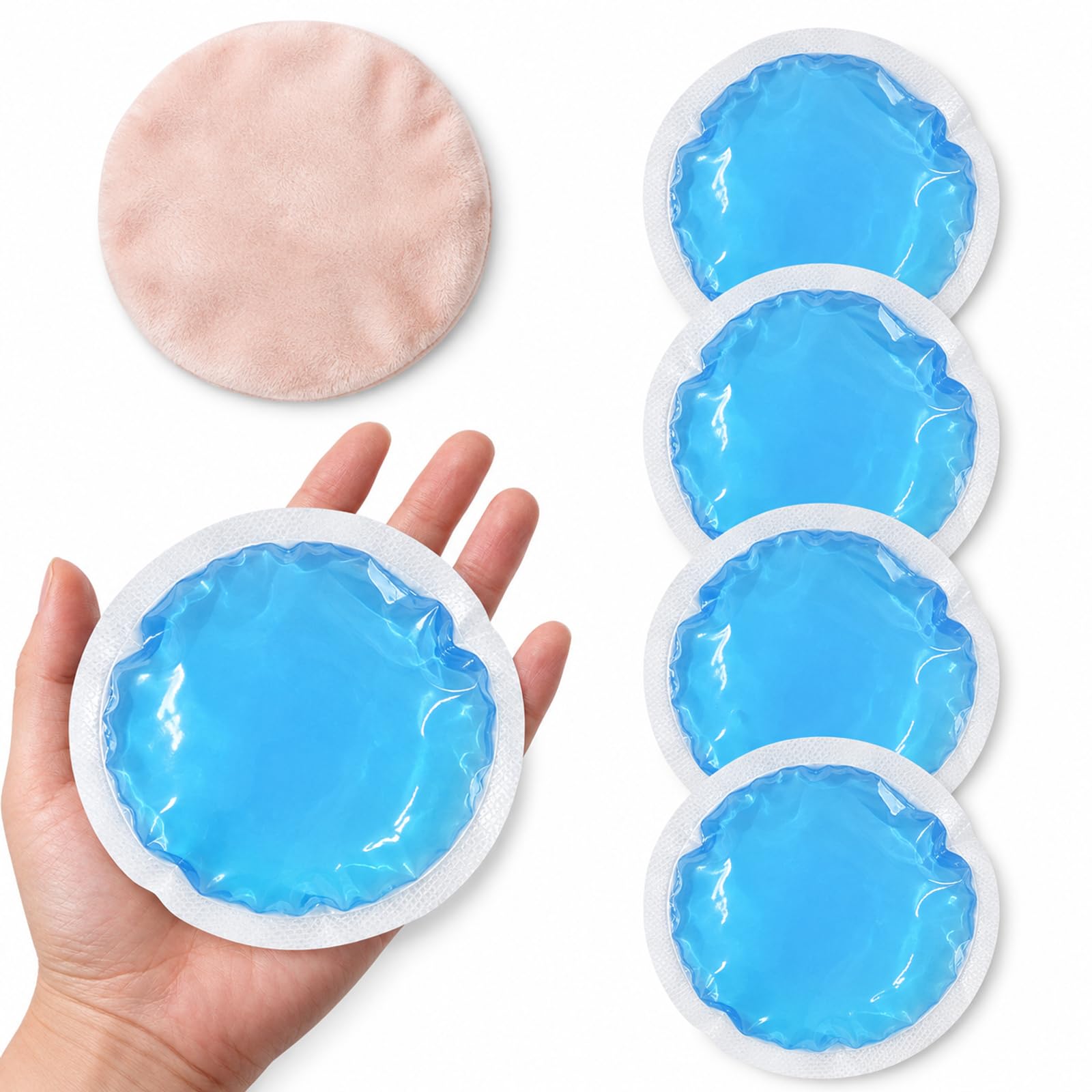 Kühlpads Rund 5er Set mit Stoffhülle, Wiederverwendbare Gelkompressen Rund für Augen, Gesicht, Zahn OP, Weisheitszahn OP, Kalt Warm Kompresse, Kleine Kühlpads für Kinder und Erwachsene