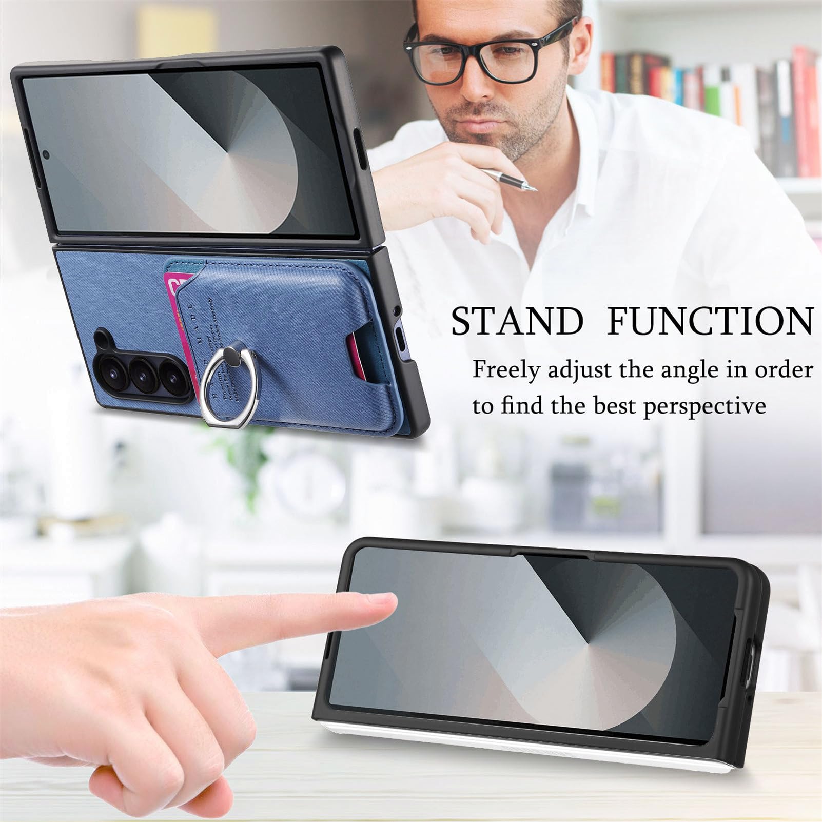 Etui magnetyczne do Samsung Galaxy Z Fold 6, zdejmowane etui portfelowe antypoślizgowe skórzane etui biznesowe z obrotową metalową podstawką, zielone, Z Fold 6