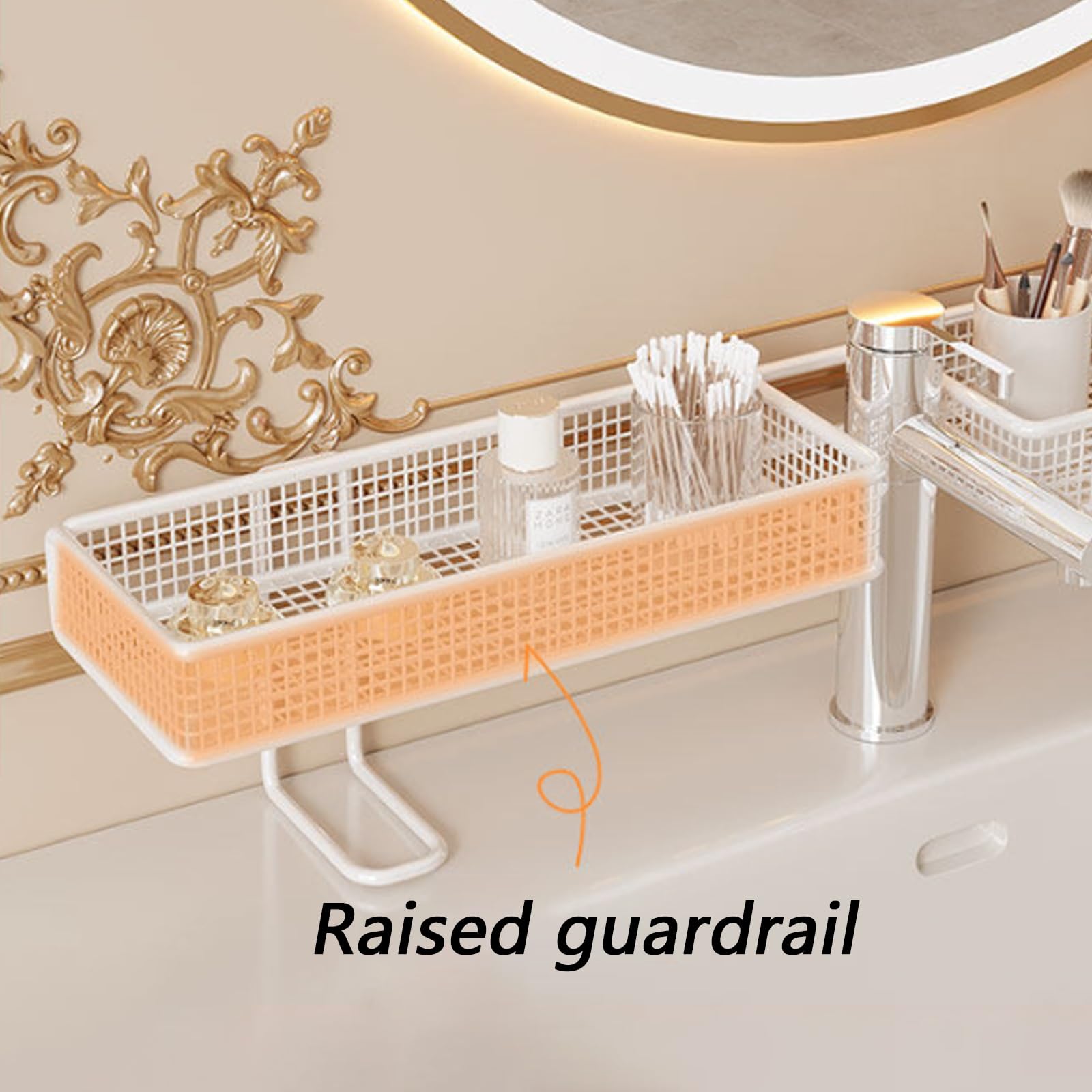Ablage Waschbecken Ohne Bohren, Bad Ablage Über Waschbecken, Einfacher Wasserablauf, Abgerundete Ecken, Kompatibel mit Den Meisten Wasserhähnen(60cm/23.6in)