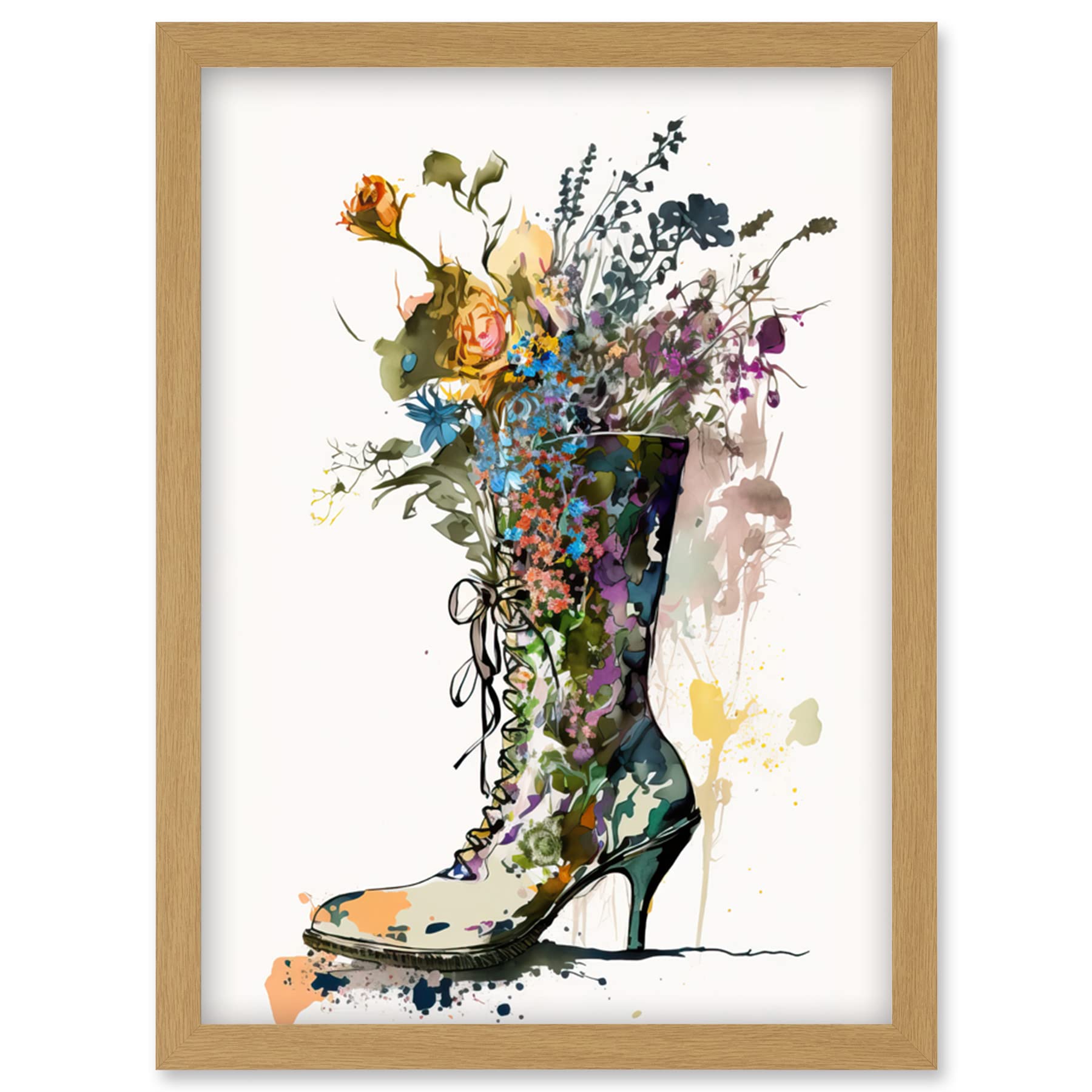 Spring Wildflower Bouquet in High Heel Floral Boot Framed Art Picture Print A4