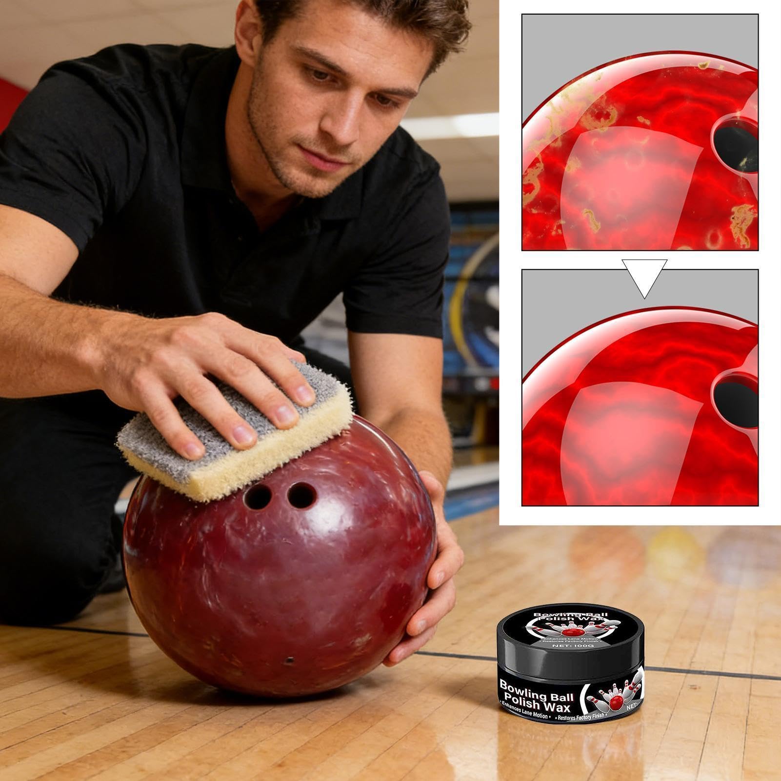 Nettoyant-polissant Pour Boule De Bowling – 100 G, Dégraissant Et Protège Avec Son éponge !