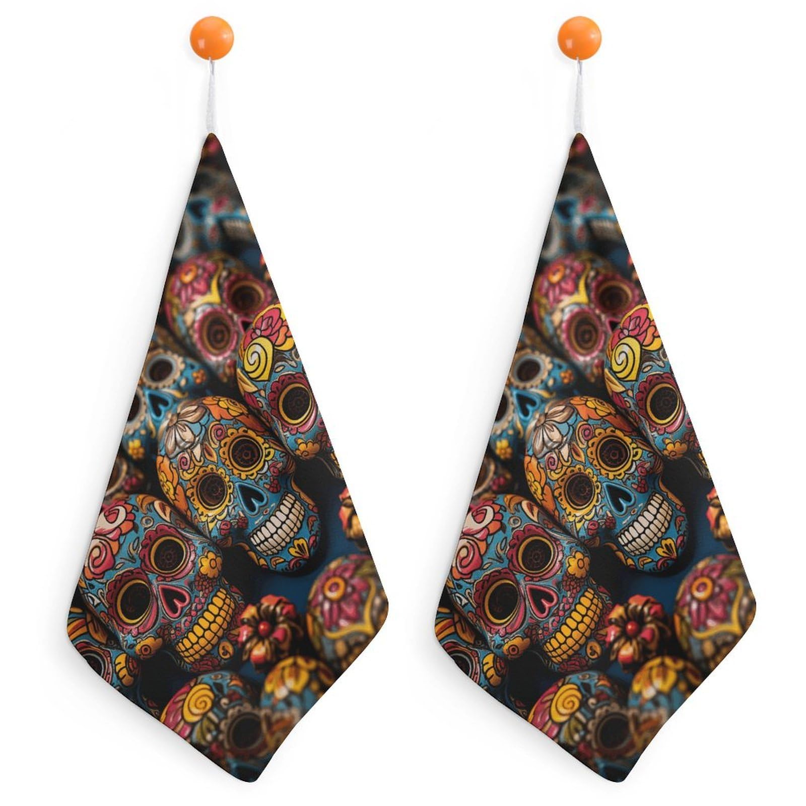 VstaDank Colorful Sugar Skulls Washcloth with Hanging Loop Quick Dry Microfiber Hand Towel Highly Absorbent Wash Cloth Reusable Makeup Remover Cloth Soft Feel Fingertip Towel for Bathroom