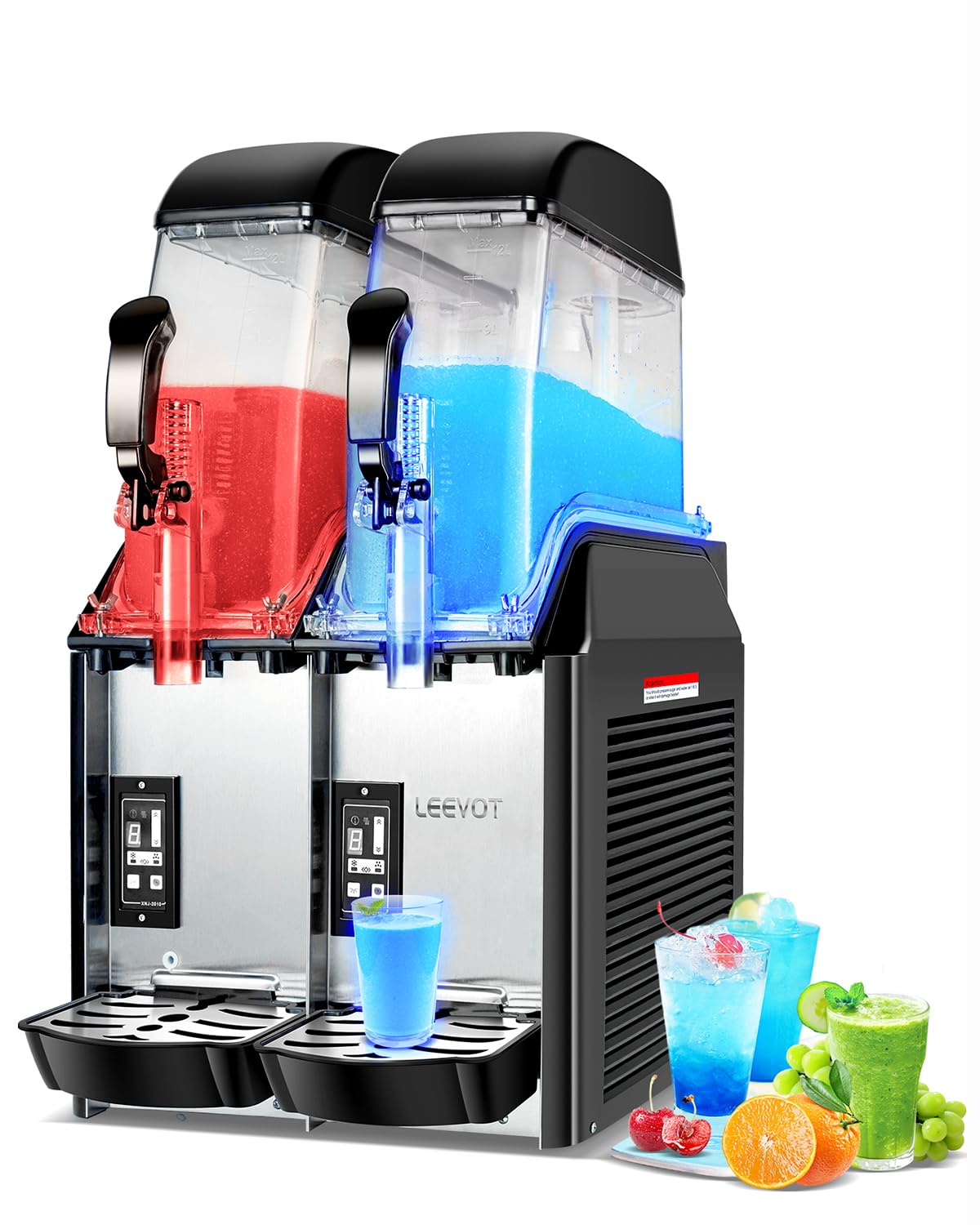 12Lx2 Double Tanks Slushie Machines Commercial Slushy & Margarita Maker, 110V Large Frozen Drinks Machine to Make Frozen Margaritas, Slush, FrappéS Industrial Grade for Bar, Restaurant, Party