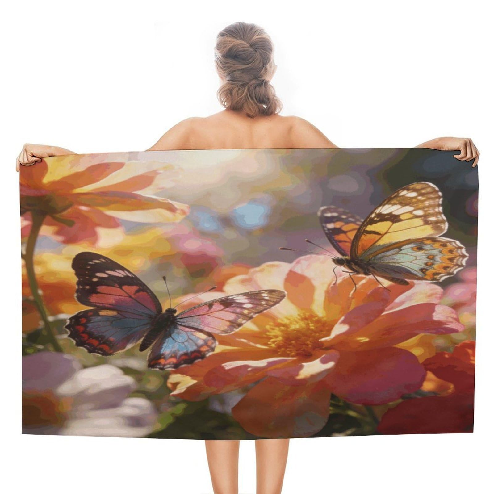 LZQPOEAS Butterflies and Flowers Beach Towel 51x31 Inch Oversized Soft Bath Towel Luxury Plush Thick Hotel Swim Pool Towels Super Quick Dry Travel Towels for Camping Gym Sports Yoga