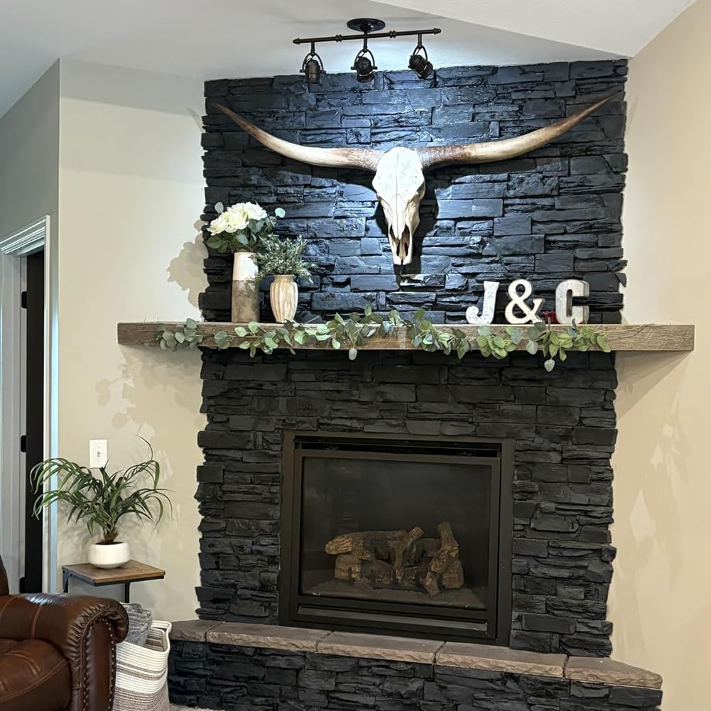 Decorazione da parete con corna lunghe per interni ed esterni, teschio realistico da appendere per camino e soggiorno, facile da montare