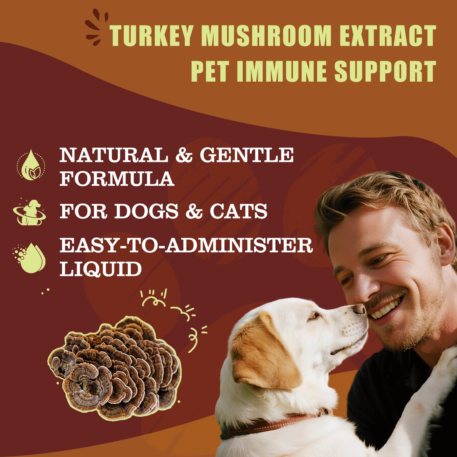 Extracto de Hongo de Pavo - para Gatos y Perros: Ayuda a Regular el Sistema inmunológico y actúa como antioxidante. Adecuado para Mascotas débiles, ancianas, con Baja energía y postoperatorias.