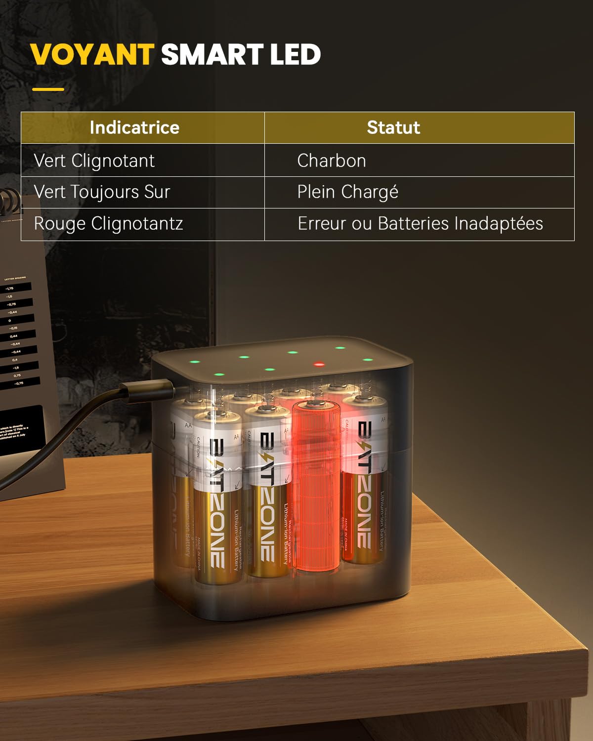 Lot de 8 Piles AA au Lithium Rechargeables avec Chargeur, 3600 mWh Haute capacité 1,5 V, Piles AA Li-ION Rechargeables Longue durée avec boîte de Rangement intégrée