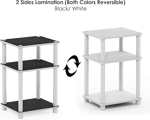 Miniatura 4 de Furinno Just Turn-N-Tube Mesita lateral auxiliar y de noche de 3 niveles con postes de plástico paquete de 1 unidad blancoblanco Americano/Negro,