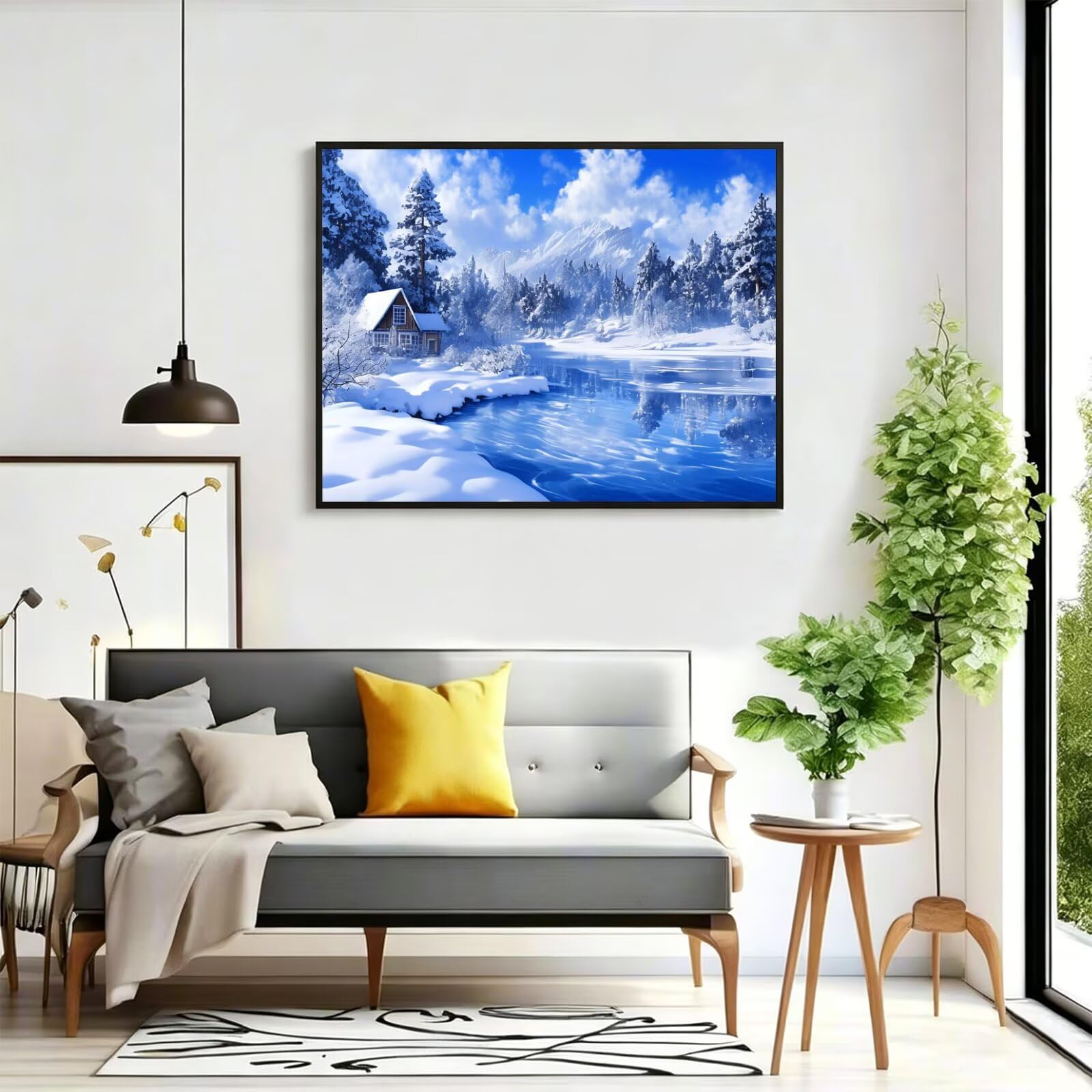 Pintar por Numeros nieve Pinturas Acrilicas bosque Pintura por Numeros Adultos Lienzos para Pintar, Pintura Acrilica Manualidades, Decoración para Hogar, Regalos Cumpleaños, 90x120cm Sin Marco, q-908