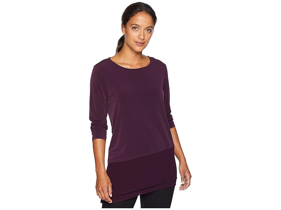 

Calvin Klein 3/4 Sleeve Asymmetrical Hem Top (Aubergine) Women's Clothing