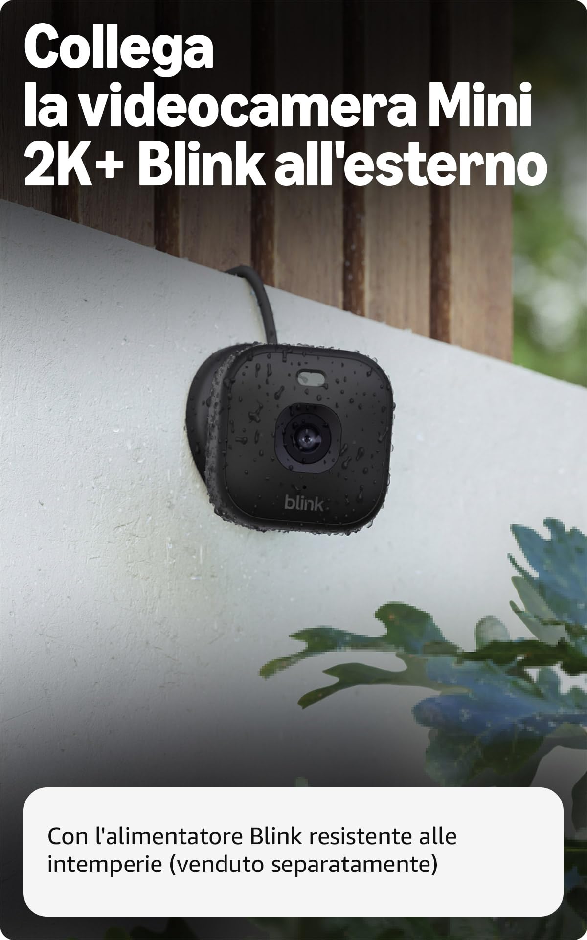 Videocamera Mini 2K+ Blink (ultimo modello) | Videocamera di sicurezza domestica con alimentatore plug-in, risoluzione video 2K, zoom 4x, visione notturna a colori | 2 videocamere – Nere