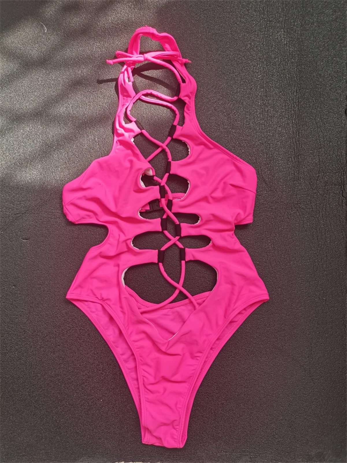 Évider Maillots De Bain Femmes Col Haut Solide Noir Découpé Dos Nu Monokini Bandage Maillot De Bain Vacances Une Pièce Maillot De Bain