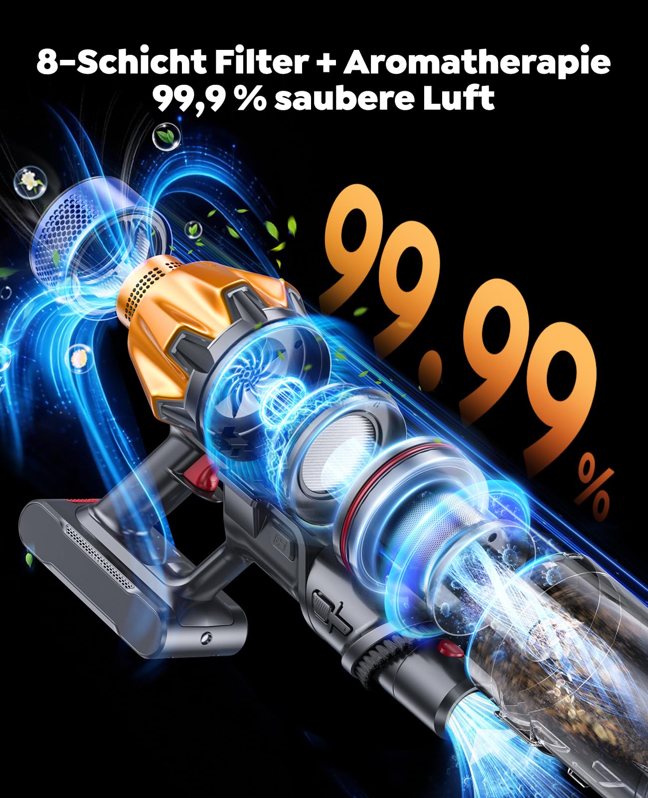 Fieety Kabelloser Akku-Staubsauger mit 2 Akkus, 130 Min Laufzeit, 50Kpa/600W Starke Saugkraft, Automatikmodus, Wandmontierte Ladestation, 1.5M Schlauch für Hartböden Teppiche Tierhaare Auto