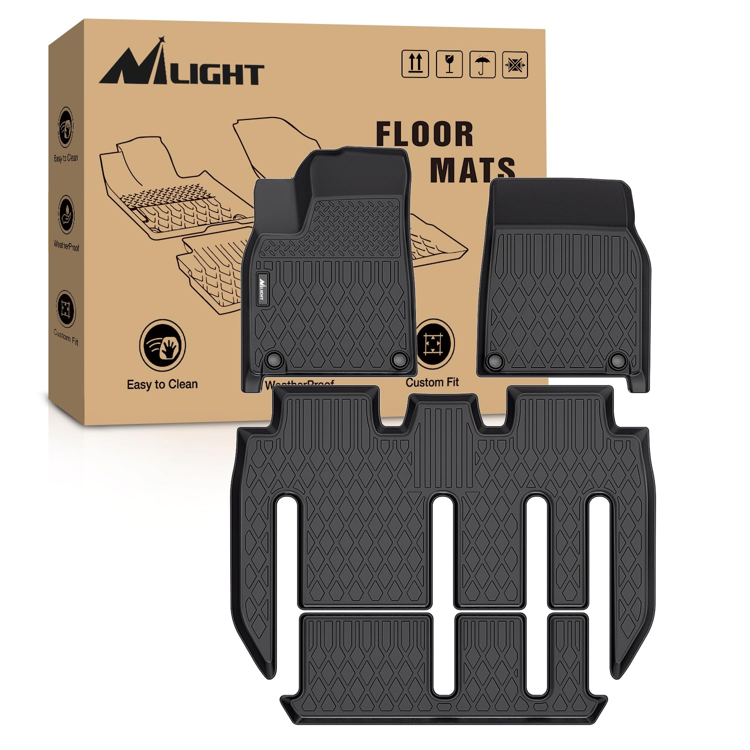 Nilight TPE Floor Mats for Tesla Model X 7 Seater 2022 2023 2024 2025 2026 All Weather Custom Fit Heavy Duty Floor Liners