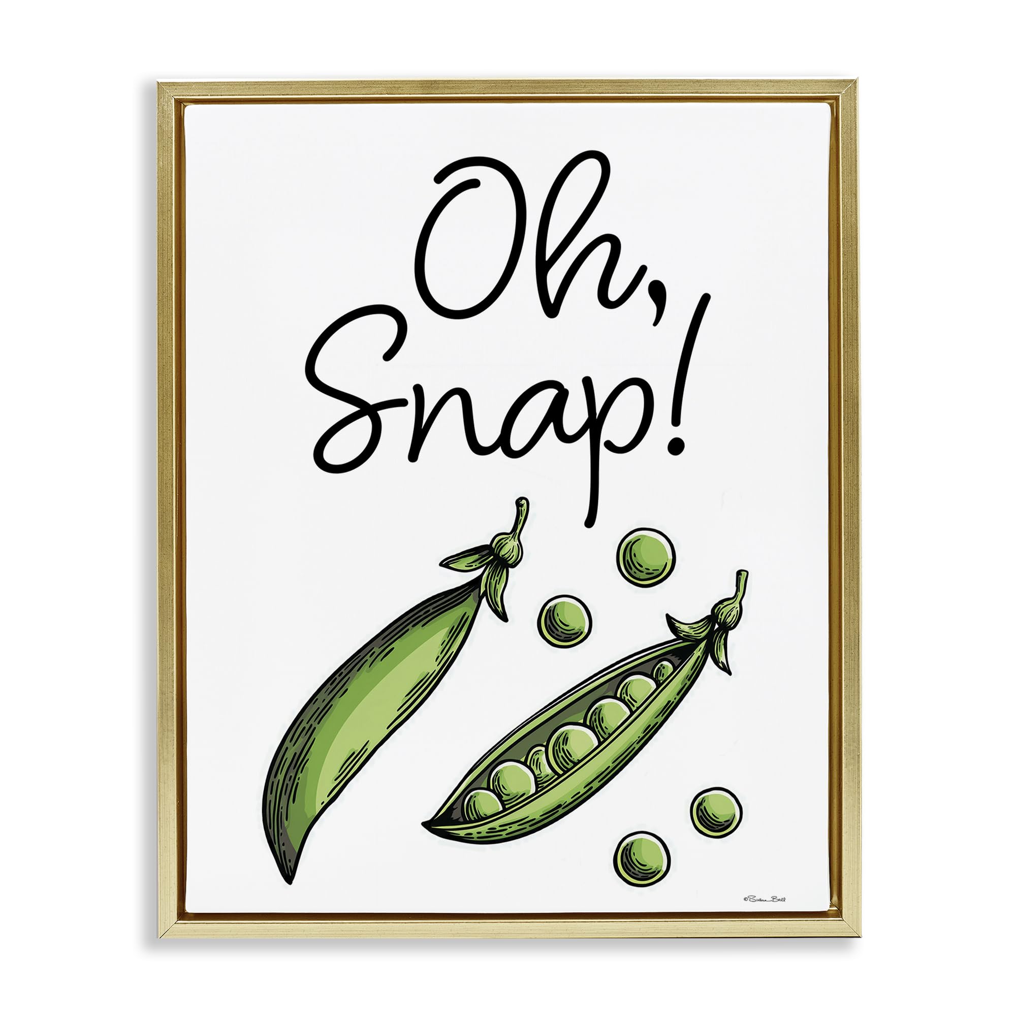 Stupell Industries Oh Snap Peas Typography 'Oh Snap Peas', Floating Frame Canvas Art, Gold, 25 X 31 Inches, Easy To Hang And Sturdy, Made In Usa, By Susan Ball