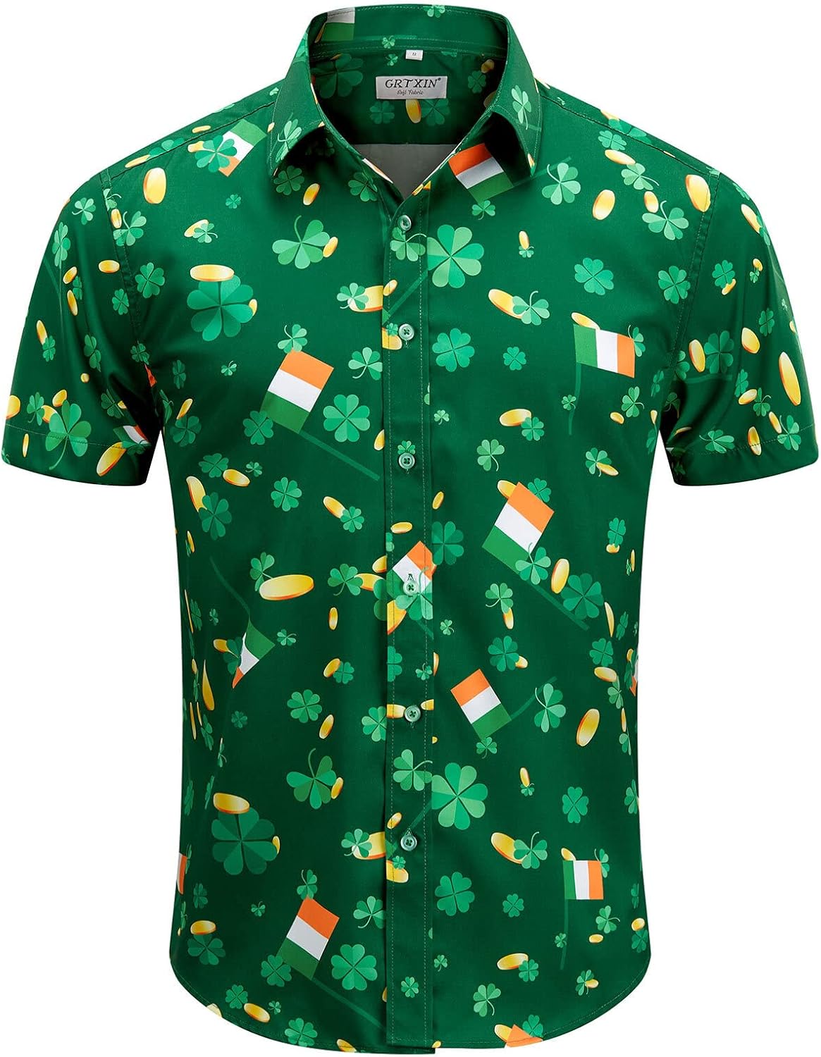 Men's St. Patrick's Day Shirt Funny Irish Flag Clover Short Sleeve Hawaiian Casual Button Down Shirt - Image 2