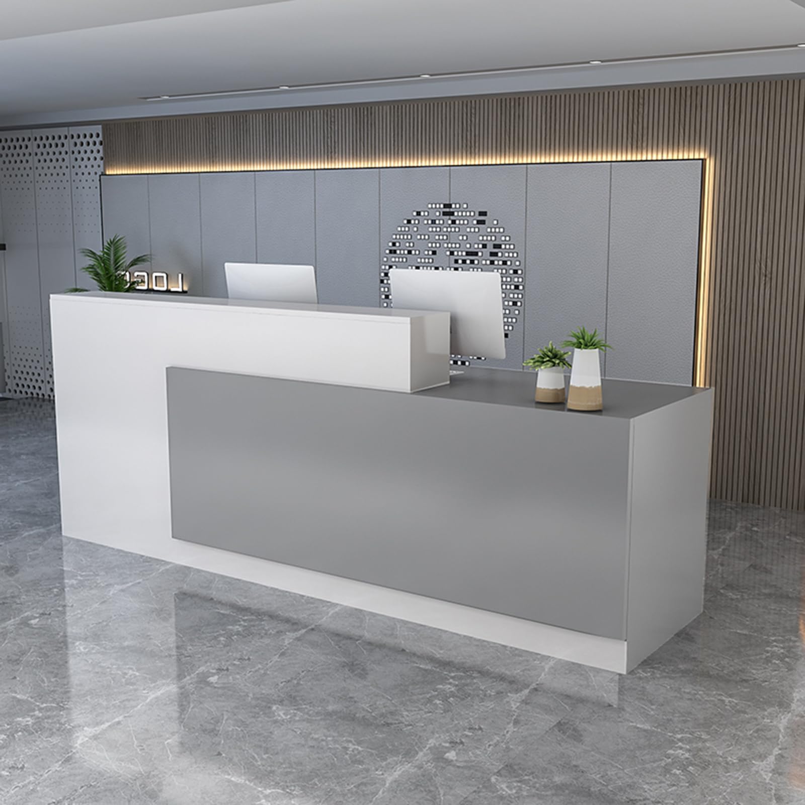 Reception Counter Desk, Front Counter Desk with Lockable Drawers, Modern Retail Counter, Wooden Computer Desk Reception Table, for Checkout Office/Beauty Salon/Lobby F-Right