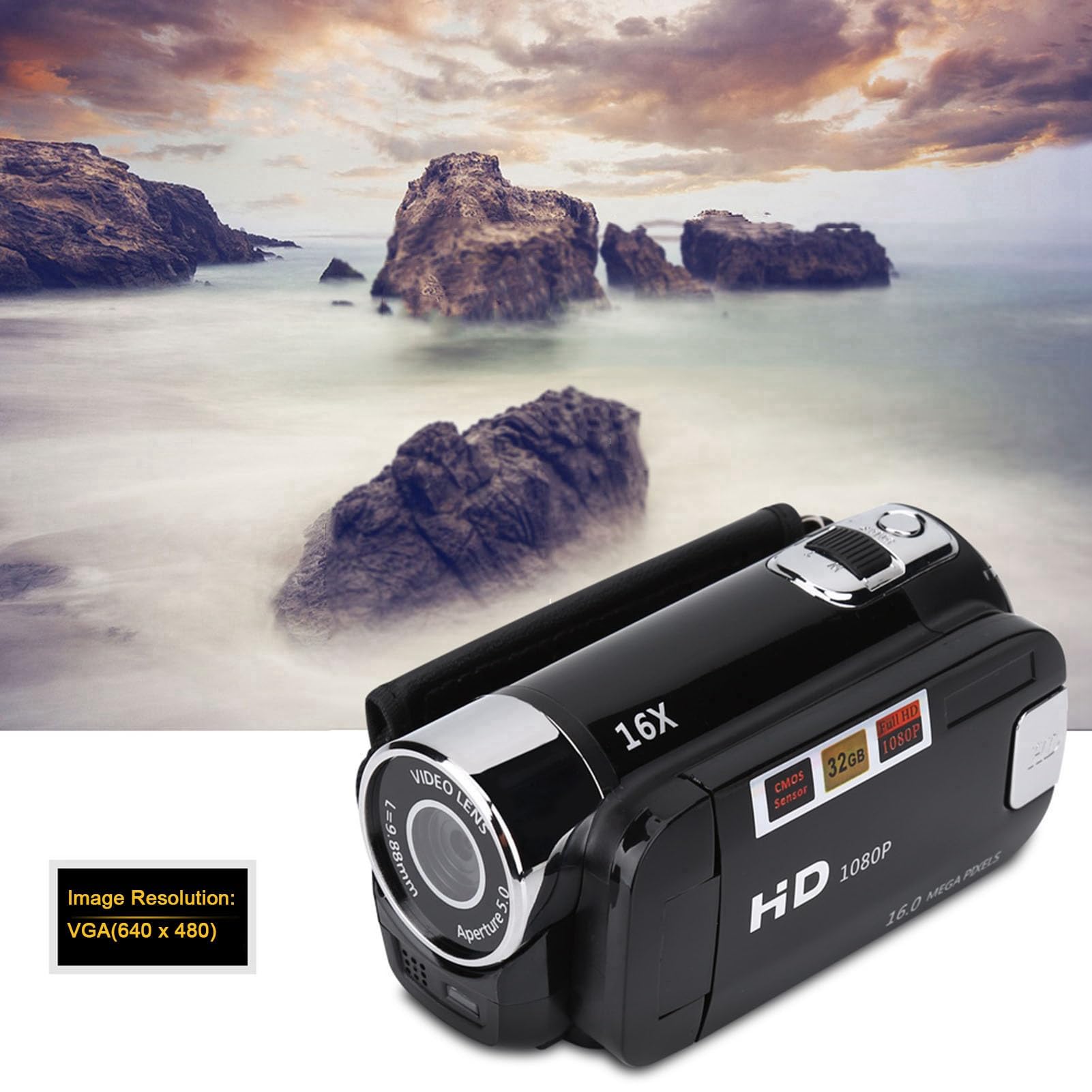 Videocamera Digitale ABS Rotazione Full HD 16X Videocamera Digitale Ad Alta Definizione Videocamera DV Videocamera Digitale DV (Nero)-videocamera con cavalletto,videocamera per