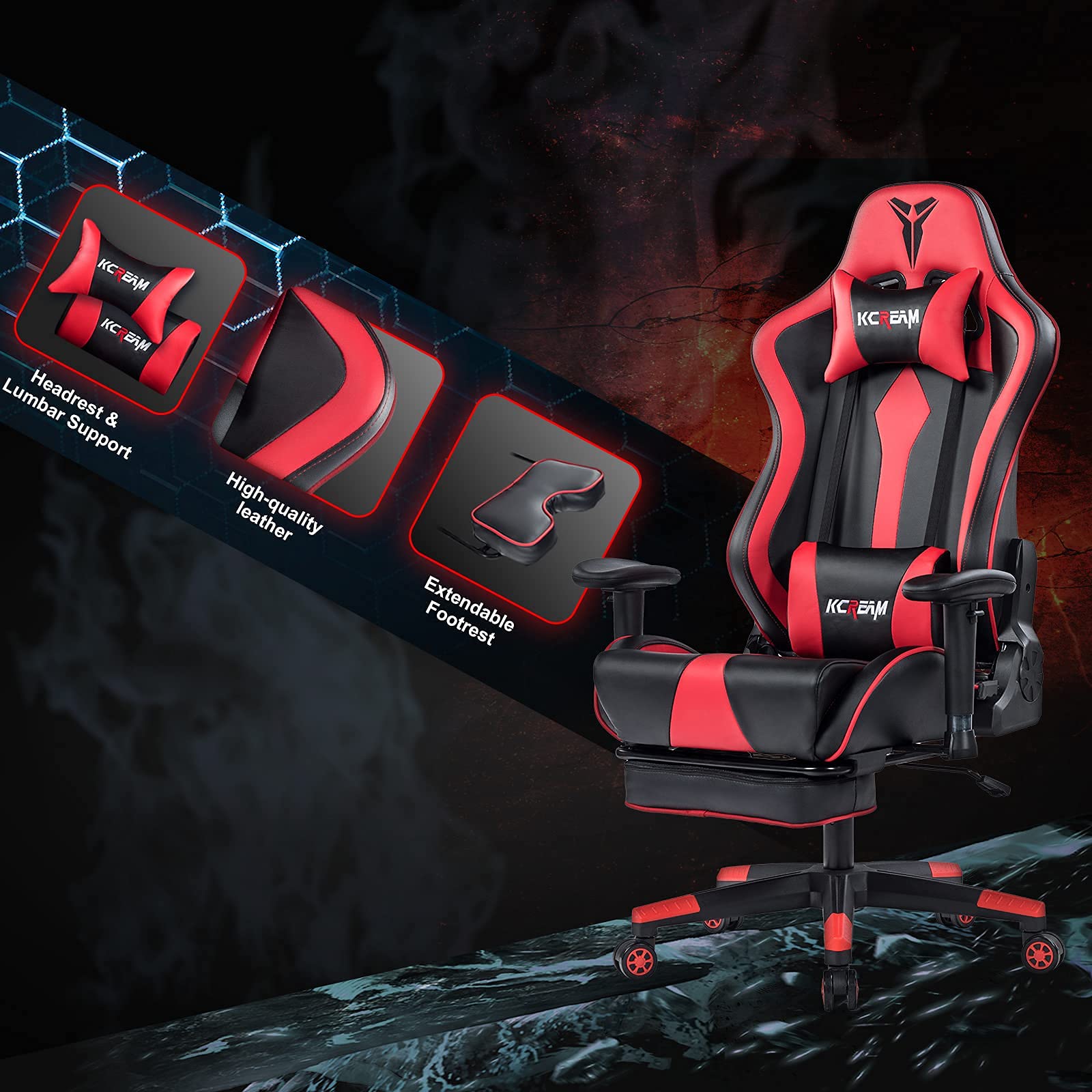 Buy KCREAM Big and Tall Gaming Chair with Footrest Headrest,High Back