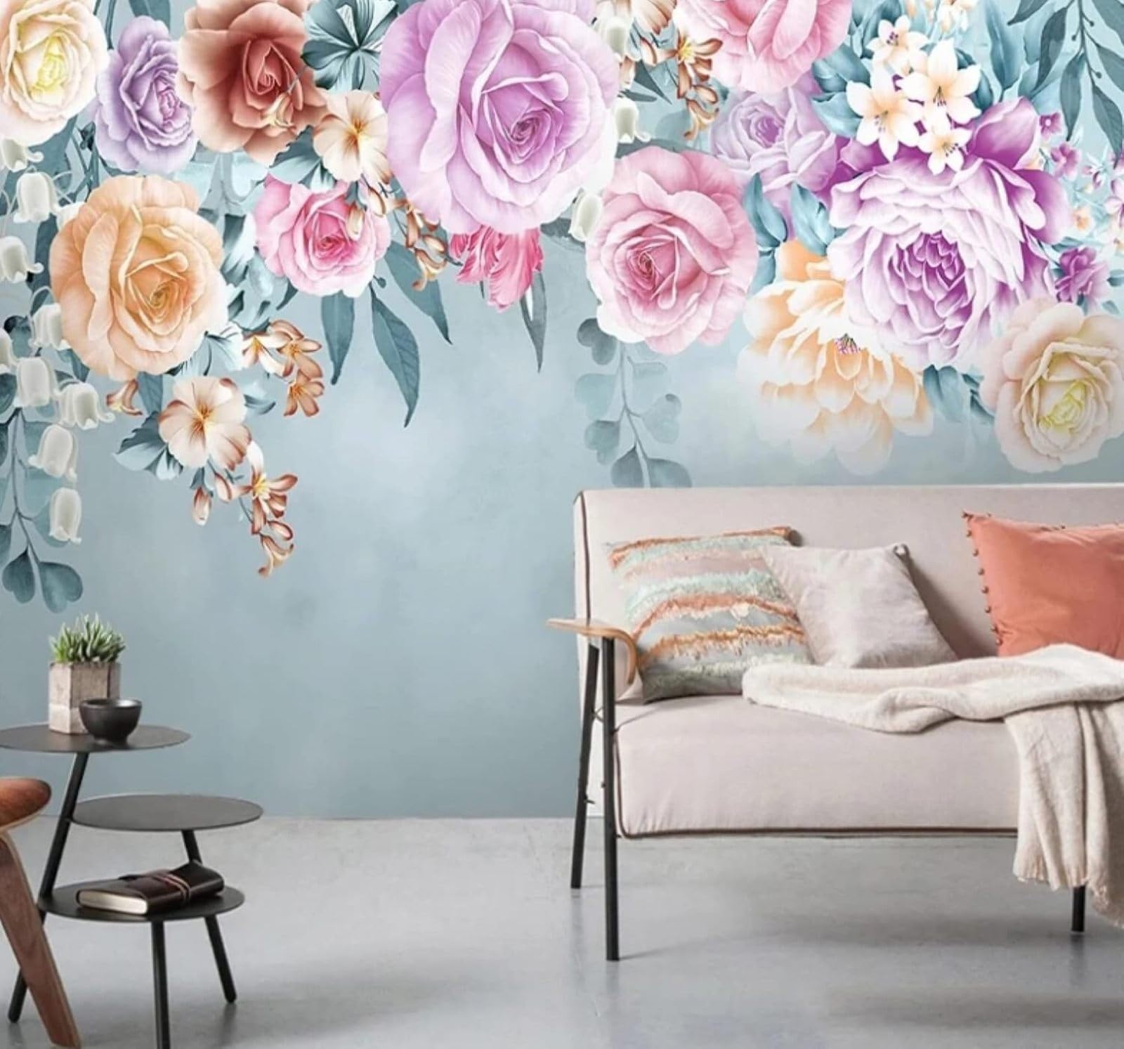 Fresh Beautiful Pastoral Hand Drawn Floral 3D Wallpaper Easy Install Feature Office Living Room Sofa Bedroom TV Background Wall Decoration-300cm×210cm