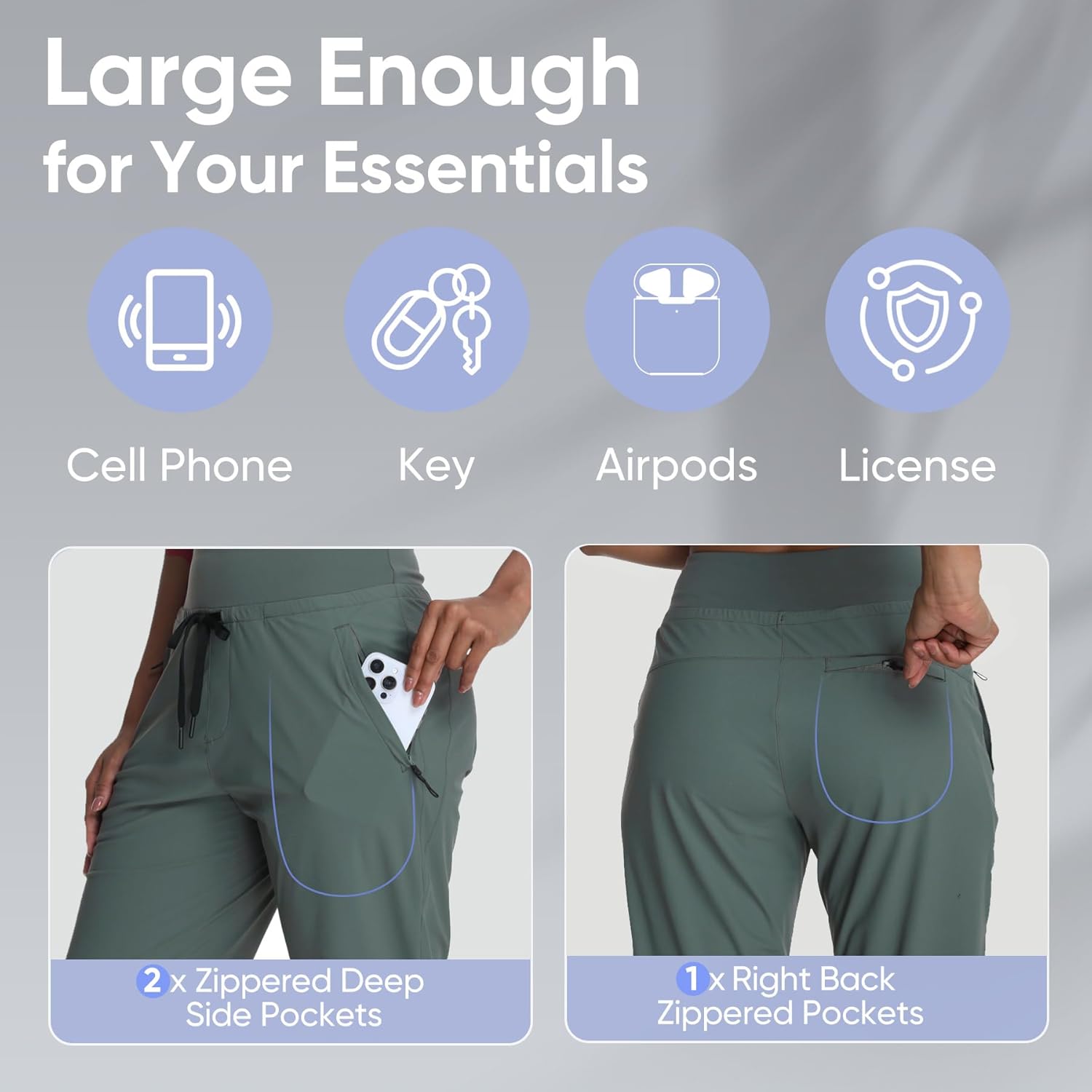 MERIDIANA Womens Hiking Pants with Zipper Pocket Breathable Quick-Dry Stretchy Nylon Outdoor Jogger Ladies Petite Scrub Pants - Image 4