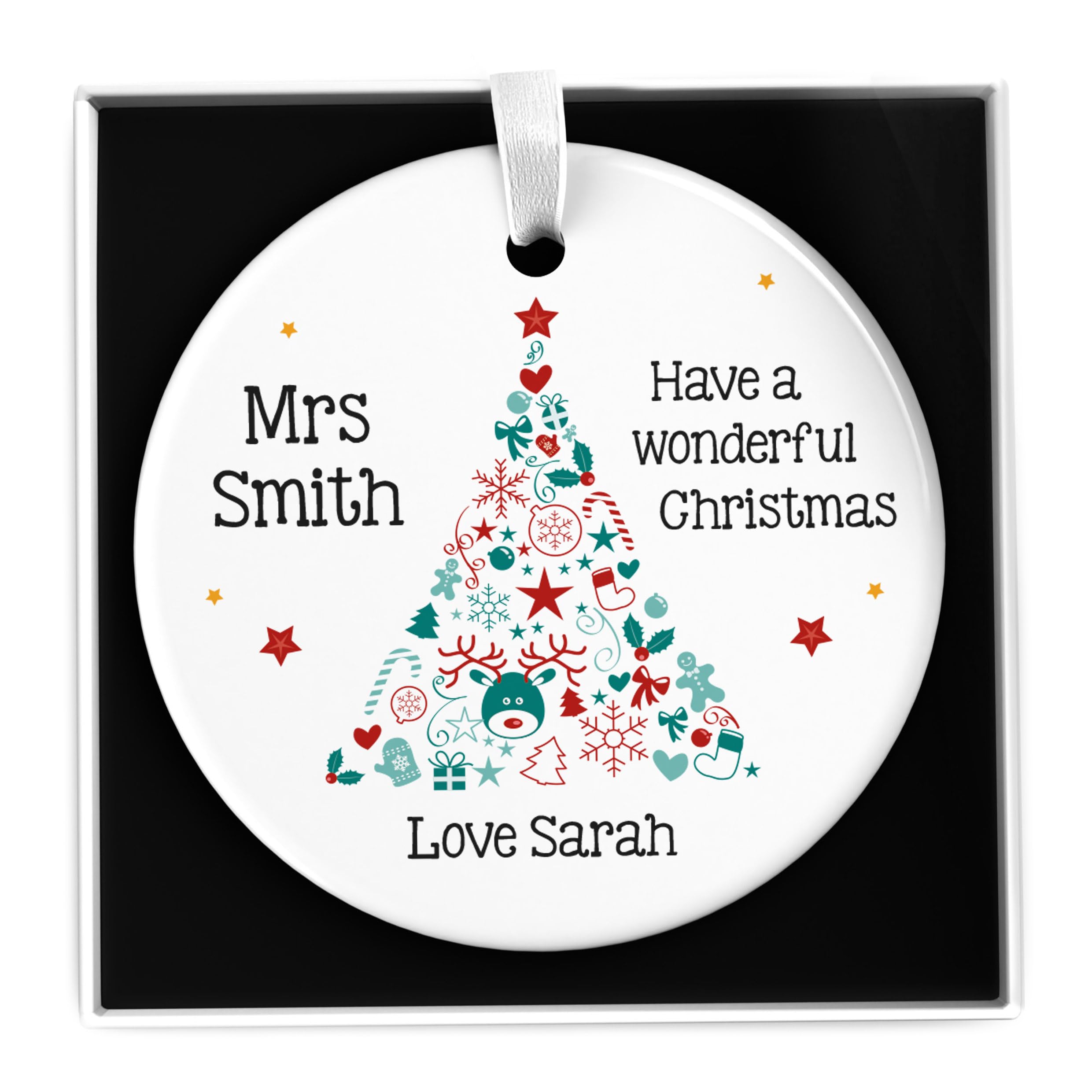 Personalised Teacher Christmas Decoration Bauble Ornament, Xmas Gift for Teachers, Xmas Present for Nursery, With Gift Box