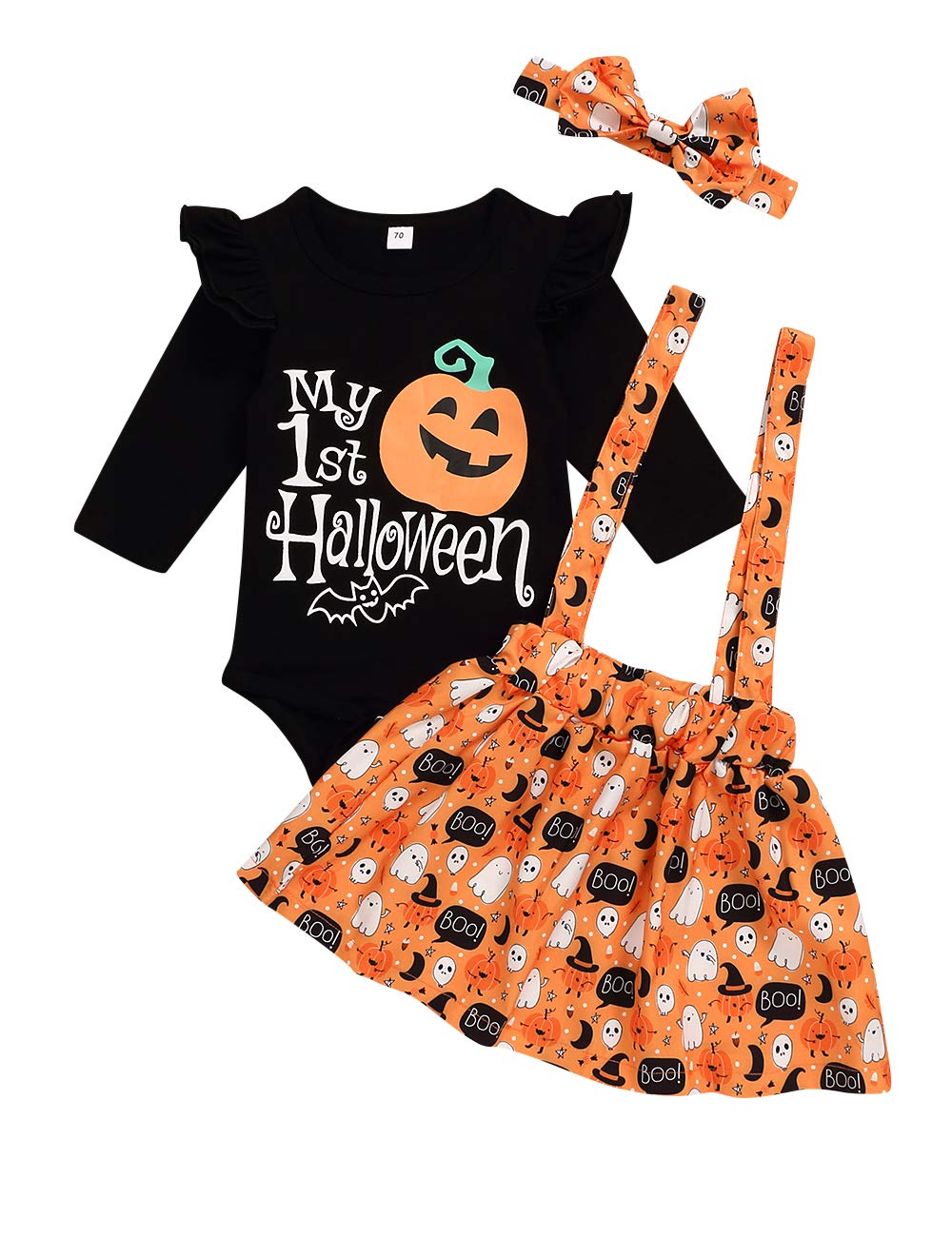 xuefooMy 1st Halloween Clothes Infant Baby Girl Halloween Romper Pumpkin Suspender Skirt Skirts Sets