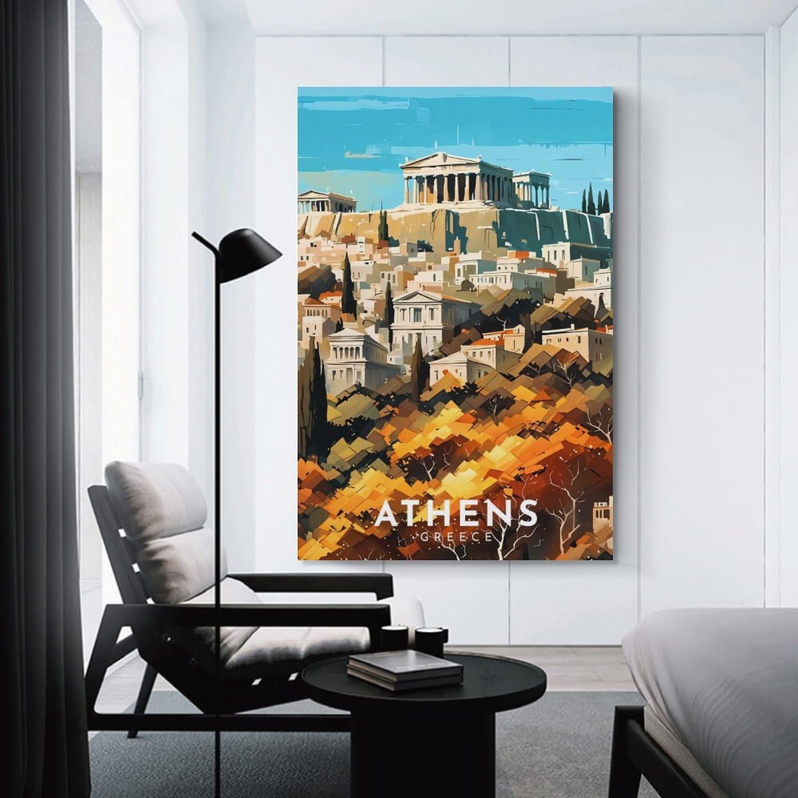 Junmoney Hanging Wall Art Athens, Greece Cityscape, 20x30inch(50x75cm), for Living Room, Bedroom Or Apartment Walls, Decorative Artwork for Empty Walls