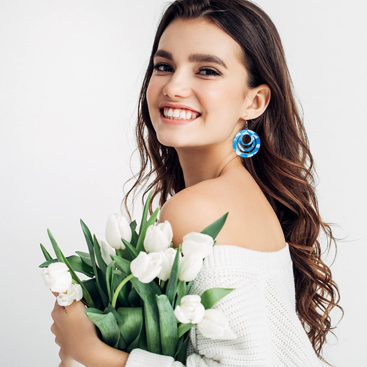 30Pcs Sublimation Blank Earrings Heat Transfer Sublimation Printing Wire Hooks Hollow Round Unfinished Wooden Dangle Teardrop Pendant w/Hooks for DIY Jewelry Making - Image 2