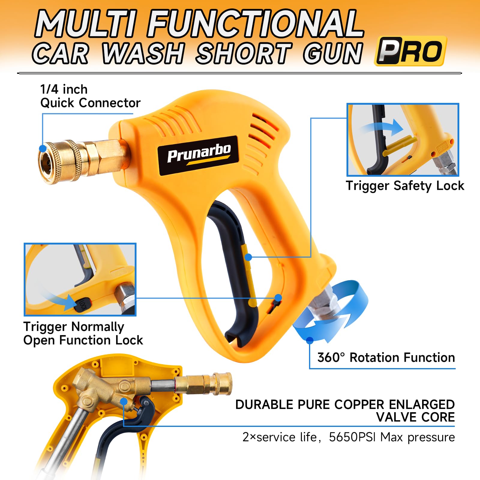 Pistolet de nettoyeur haute pression avec canon à mousse, adaptateur de tuyau à montage rapide compatible avec Karcher K2-K7, 5 buses de pulvérisation, bouteille en mousse de 1 L (PR-M02-B)