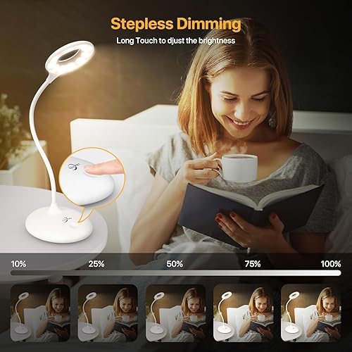 Miniatura 3 de Lámpara de escritorio LED con 3 modos de color, control táctil, lámpara de mesa de 30 LED, luz de lectura de atenuación continua, flexible de 360,