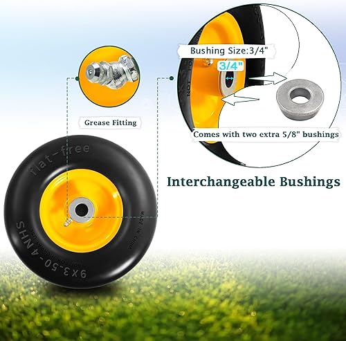 Miniatura 4 de Neumáticos para cortacésped planos y de giro cero, con buje de grasa de 34 pulgadas y 58 pulgadas y cubo centrado de 3.35 a 3.85 pulgadas, solución