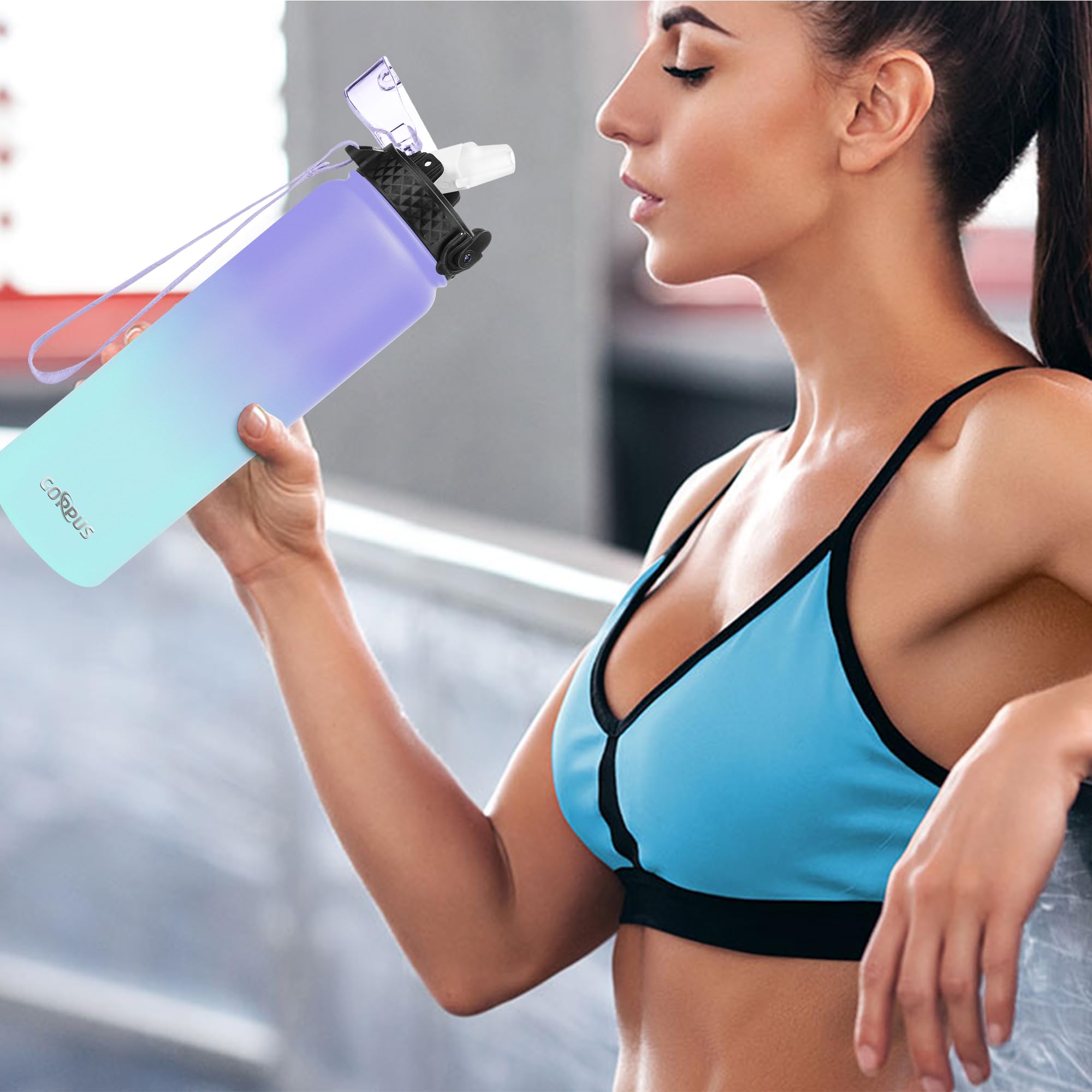 GOPPUS 1L/32oz Stainless Water Bottle with Straw Double Wall Insulated Bottles with Strap Reusable Vacuum Thermal Flask Leakproof Keep Cold Drinks Bottles with Flip Top Lid for Gym Men Women BPA Free - Image 6