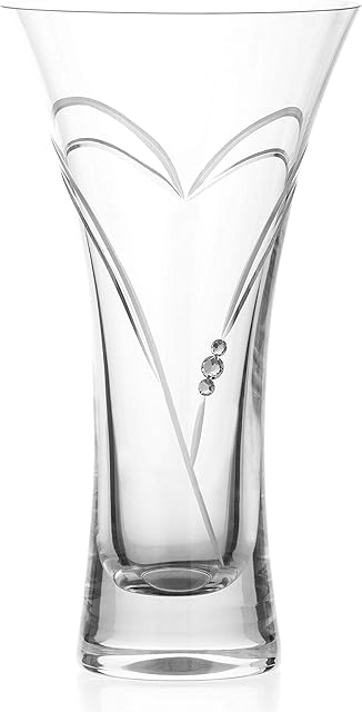 DIAMANTE Trumpet Vase 'Hearts' - Small Hand Cut Crystal Vase with Swarovski Crystals - 18cm