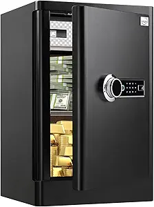 Tenamic Fireproof Fingerprint Safe Box 3.02 Cuft with Separate Lock Box and Hidden Bottom Compartment, Touch Screen Keypad Security Box with Induction Light and Leather Key Card Pouch