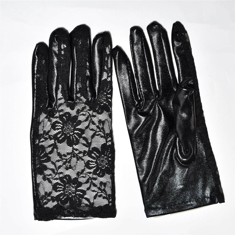 Loe Helisopus Fashion Women's Leather Gloves Short Leather Lace Stitching Gloves, Playing Gloves, Bar Jumping Gloves CoolNew Full Finger Black Lace Gloves Ladies Punk Stage Party Costume Gloves Wholes